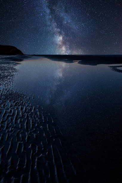 istock Vibrant Milky Way composite image over landscape of  low tide beach 1048402142