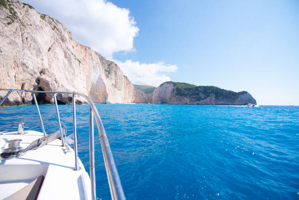 istock Ship sailing into the bay Navagio 1048412158