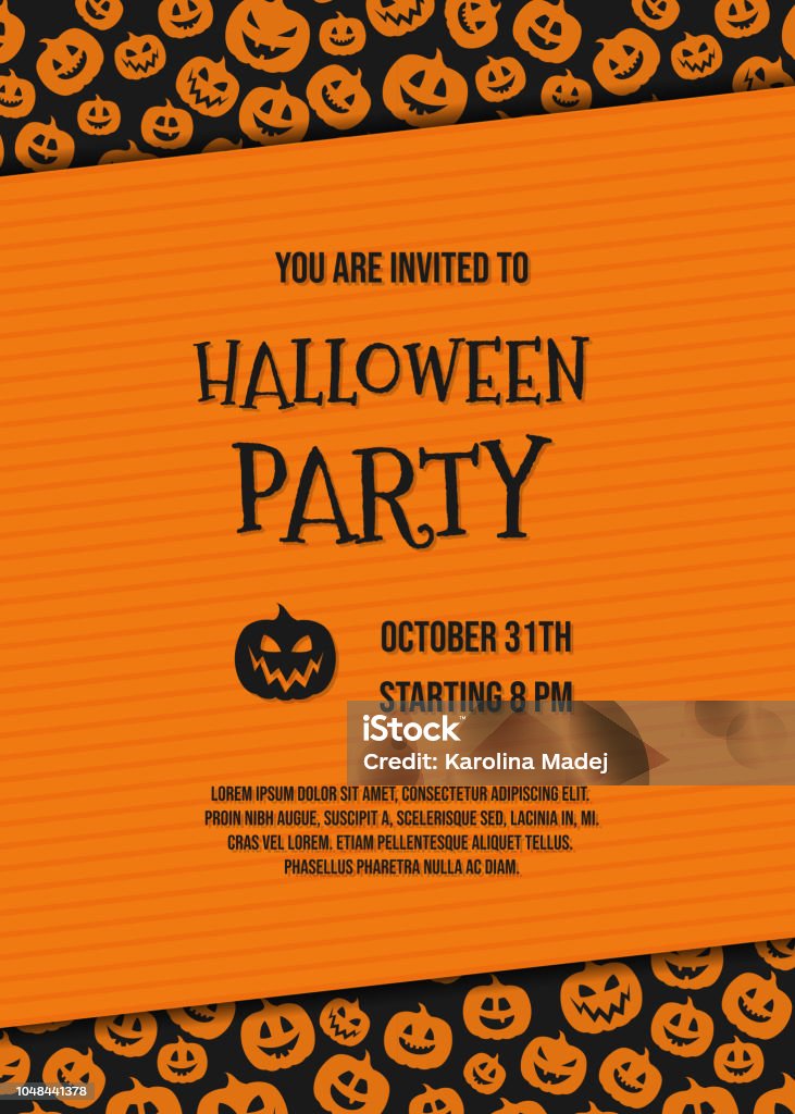 Layout Of Halloween Party Invitation With Funny Pumpkins And Sample Text  Vector Stock Illustration - Download Image Now - iStock