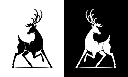 Black and white deer vector cut out silhouette