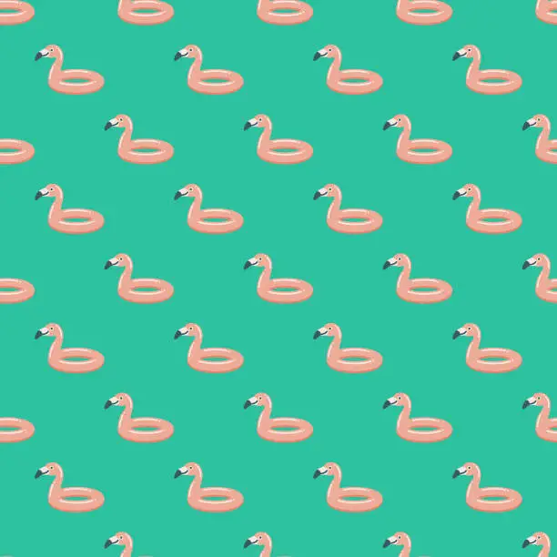 Vector illustration of Inflatable Flamingo Summer Seamless Pattern