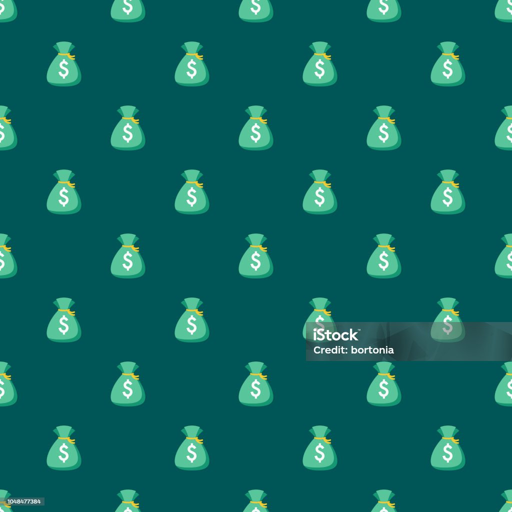 Money Bags E Commerce Seamless Pattern A seamless pattern created from a single flat design icon, which can be tiled on all sides. File is built in the CMYK color space for optimal printing and can easily be converted to RGB. No gradients or transparencies used, the shapes have been placed into a clipping mask. Currency stock vector