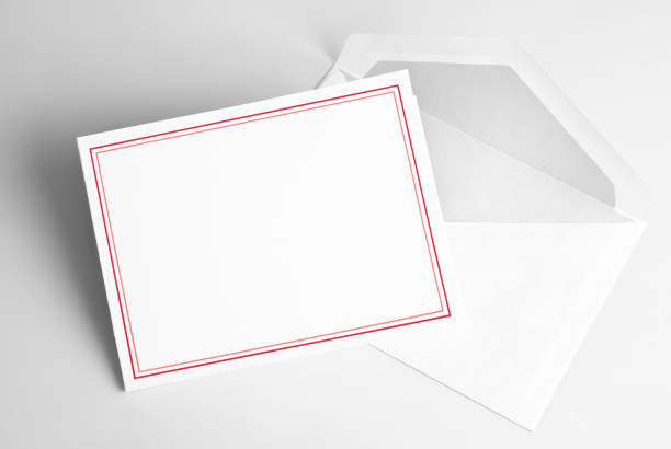 istock Blank greeting or thank you card with red frame and envelope 1048478012