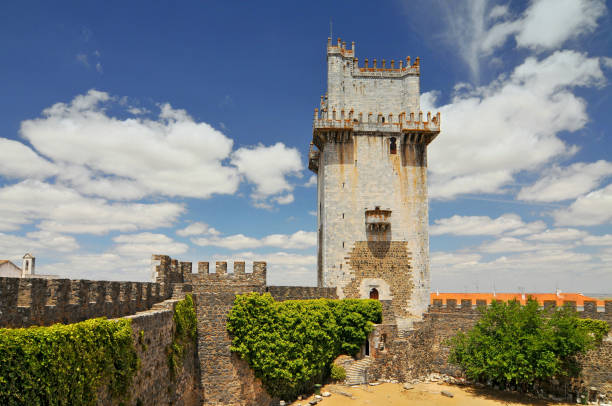 Old defensive castle tower in Beja, Portugal. stock photo
