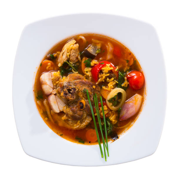 istock Top view of soup kharcho from lamb 1048491036