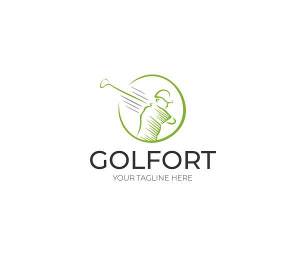 ilustrações, clipart, desenhos animados e ícones de projeto do logotipo do golfista. clube de golfe vector design. ilustração de linha do esporte - golf putting golf course golf club