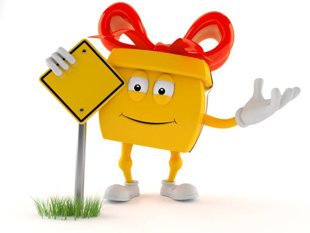 istock Gift character with blank road sign 1048506918