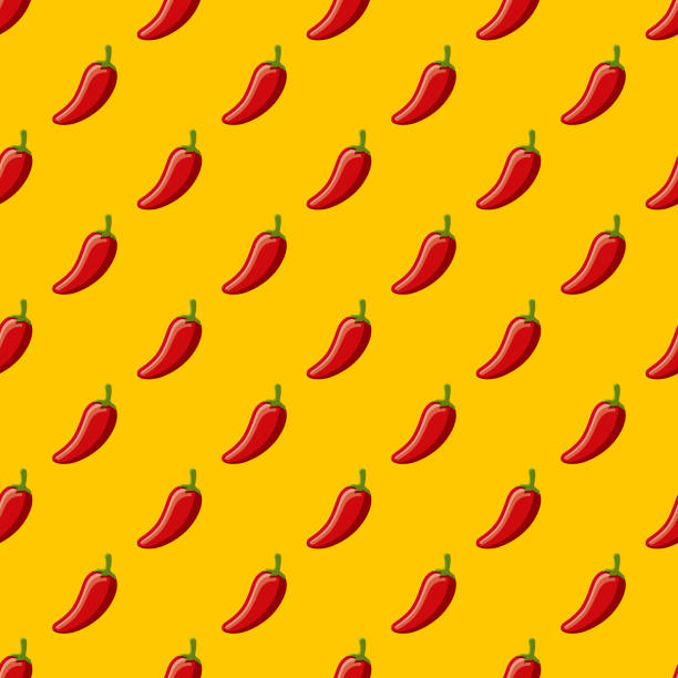 Spicy Pepper Cinco de Mayo Seamless Pattern A seamless pattern created from a single flat design icon, which can be tiled on all sides. File is built in the CMYK color space for optimal printing and can easily be converted to RGB. No gradients or transparencies used, the shapes have been placed into a clipping mask. chili pepper pattern stock illustrations