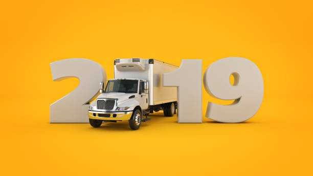 istock Refrigerated Truck concept 2019 New Year sign. 3d rendering. 1048523552