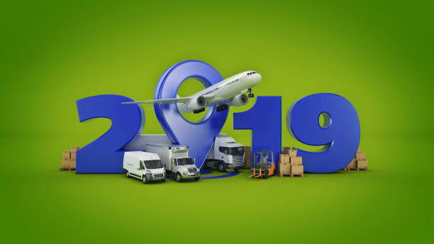 istock world wide cargo transport concept. 2019 New Year sign. 3d rendering. 1048525636