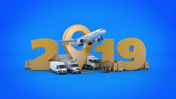 istock world wide cargo transport concept. 2019 New Year sign. 3d rendering. 1048525640