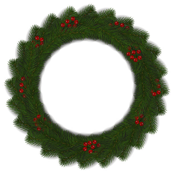 istock Green Christmas wreath with red berry vector isolated on white background. Xmas round garland decora 1048532352