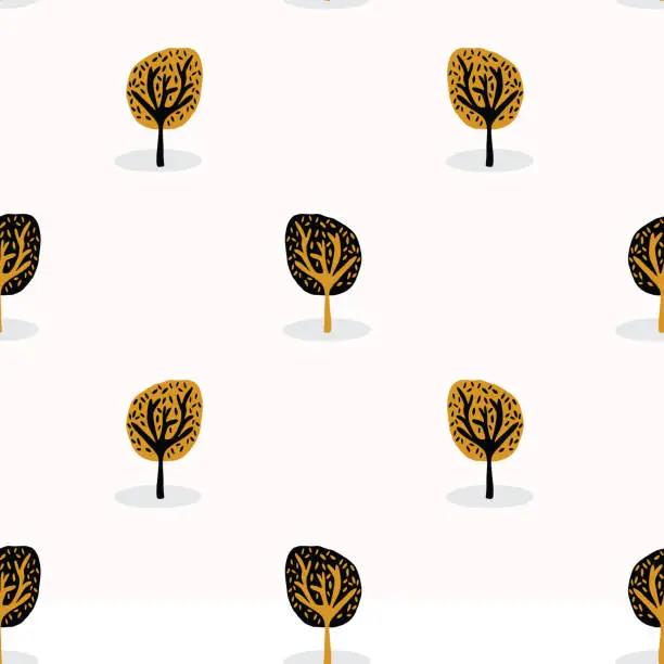 Vector illustration of Stylised Tree Wood Repeating Seamless Pattern, Hand Drawn Vintage Style