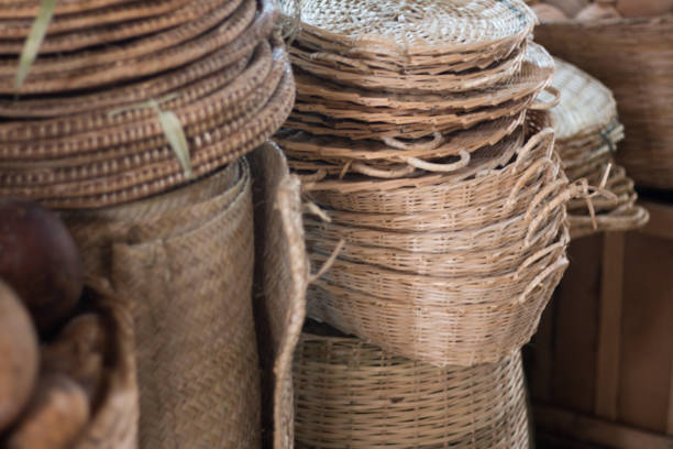 istock Handmade straw baskets for sale at the fair 1048548728