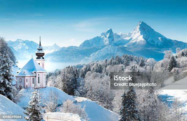 Kirche Maria Gern Mit Watzmann Im Winter Berchtesgadener Land Bayern Deutschland Stockfoto und mehr Bilder von Winter