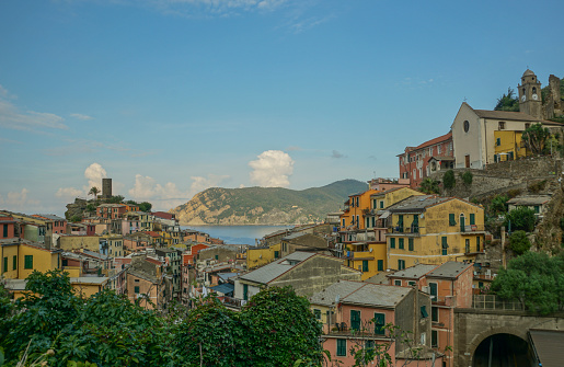 Overlook of Vernazza in Cinque Terre in Northern Italy.