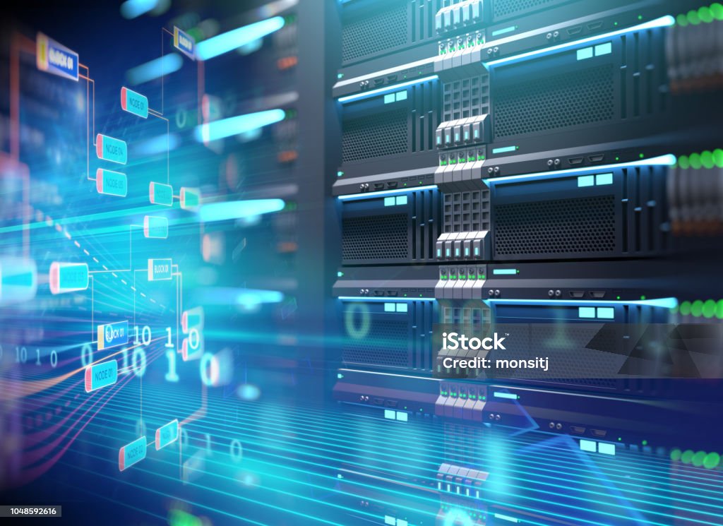 Server Room 3d Illustration With Programming Data Design Element Stock ...