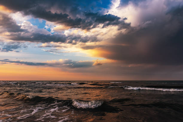 Amazing beautiful sky over the sea, waves