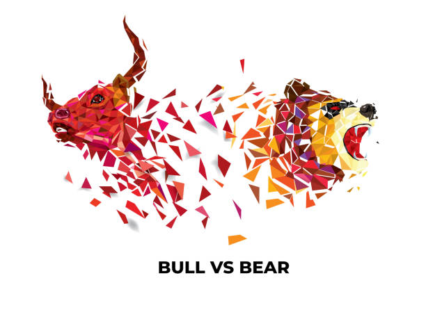 ilustrações de stock, clip art, desenhos animados e ícones de bull and bear symbols on stock market vector illustration. vector forex or commodity charts, on abstract background. the symbol of the the bull and bear - bull