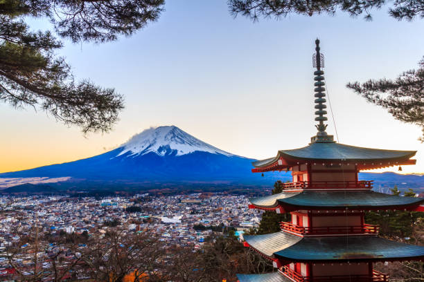istock Fuji Volcano in Japan's winter season 1048636240