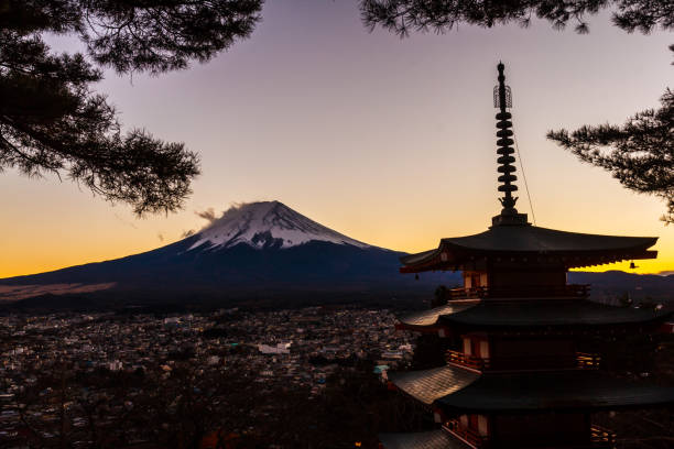 istock Fuji Volcano in Japan's winter season 1048641106