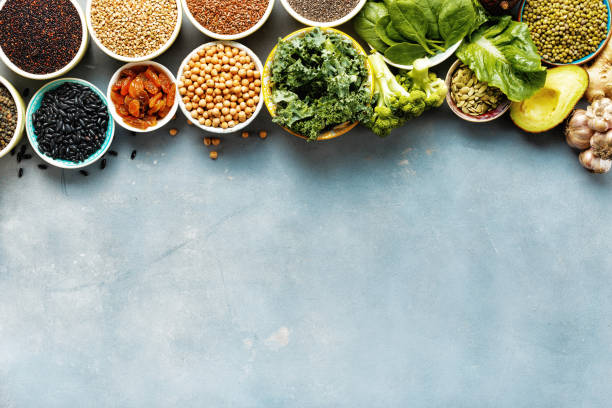 istock Super food vegetarian food top view copy space 1048647444