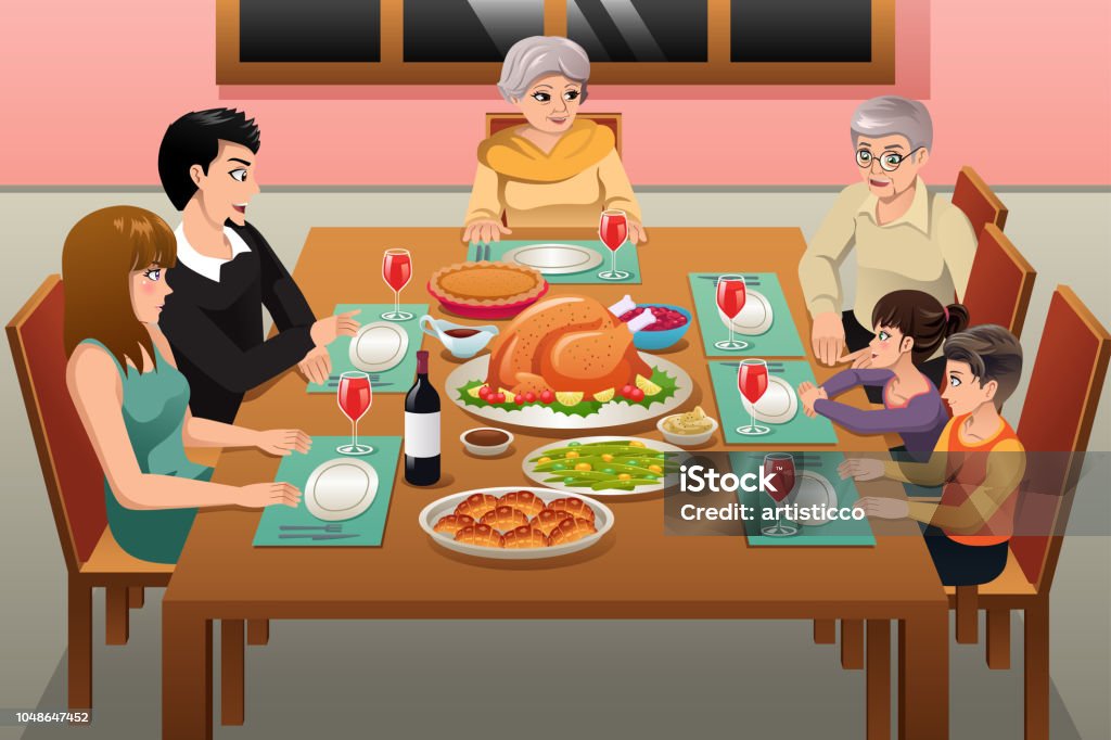 Thanksgiving Family Dinner Illustration Stock Illustration - Download Image  Now - Dinner, Child, Drawing - Art Product - iStock