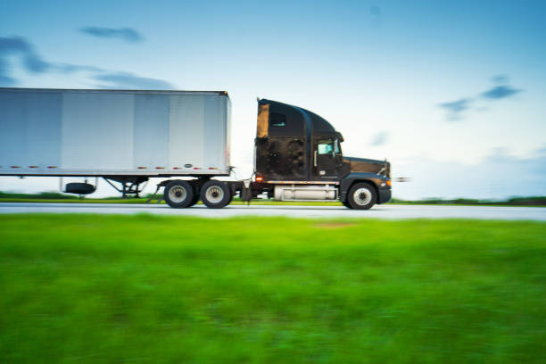 Truck on the highway panning motion