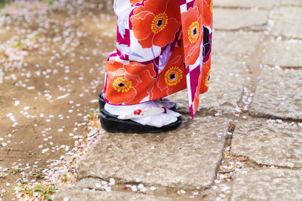 Young asian woman wearing Japanese Kimono. Young asian woman wearing Japanese Kimono. geta sandal photos stock pictures, royalty-free photos & images