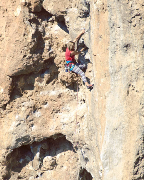 istock Young female rock climber on a cliff face. 1048653554