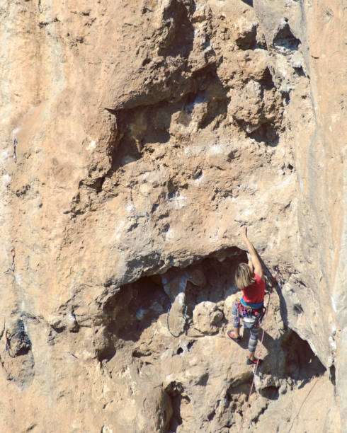 istock Young female rock climber on a cliff face. 1048653556