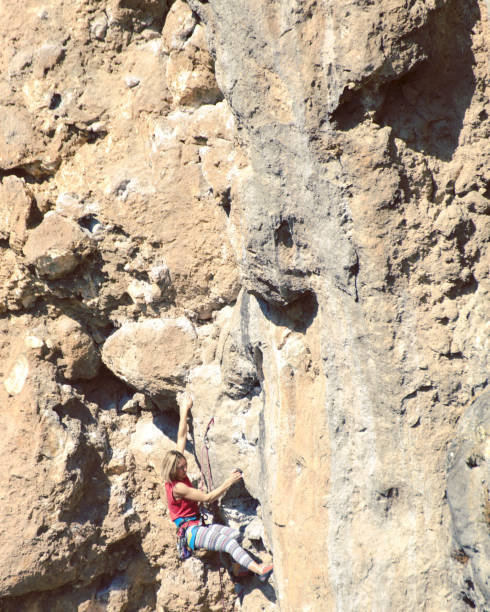 istock Young female rock climber on a cliff face. 1048653558