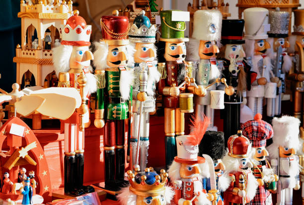 Nutcrackers Christmas Market at Alexanderplatz in Winter Berlin Germany Nutcrackers at Christmas Market, Alexanderplatz in Winter Berlin, Germany. Advent Fair Decoration and Stalls with Crafts Items on the Bazaar. nutcracker photos stock pictures, royalty-free photos & images