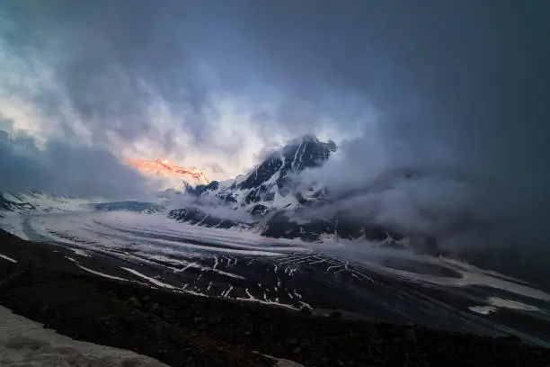 Photo of Scenic view of beautiful landscape of Swiss Alps with a majestic Glacier de Corbassiere.