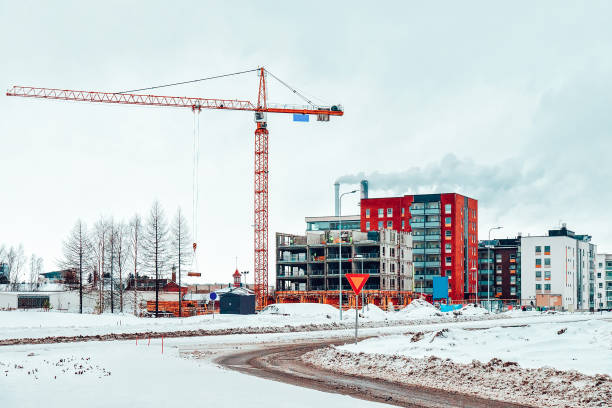 New complex of apartment buildings under development, winter Helsinki, Finland