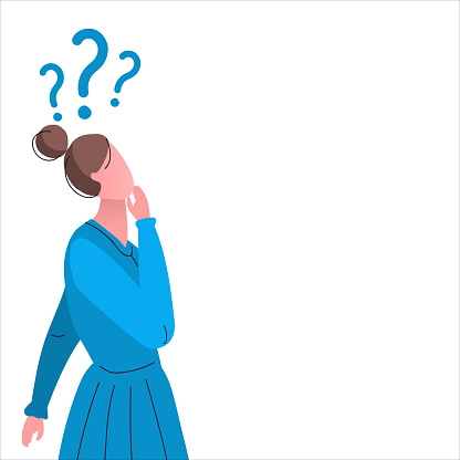 Template. The woman thought. Head over to the question mark. Vector illustration. New idea. Inspiraion and imagination.