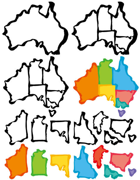 澳大利亞地圖與畫筆中風。 - 澳洲西部 插圖 幅插畫檔、美工圖案、卡通及圖標