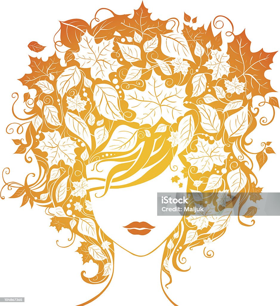 Autumn woman Illustration of woman with leaves in hair for your design  Abstract stock vector