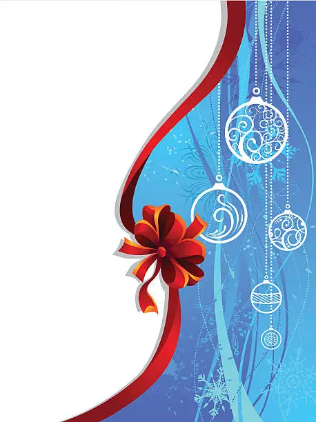 Vector illustration of Blue Christmas wallpaper with red ribbon