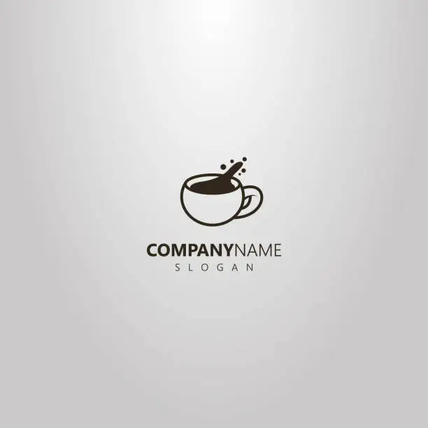 Vector illustration of simple vector outline logo of spilled coffee cup or other hot drink