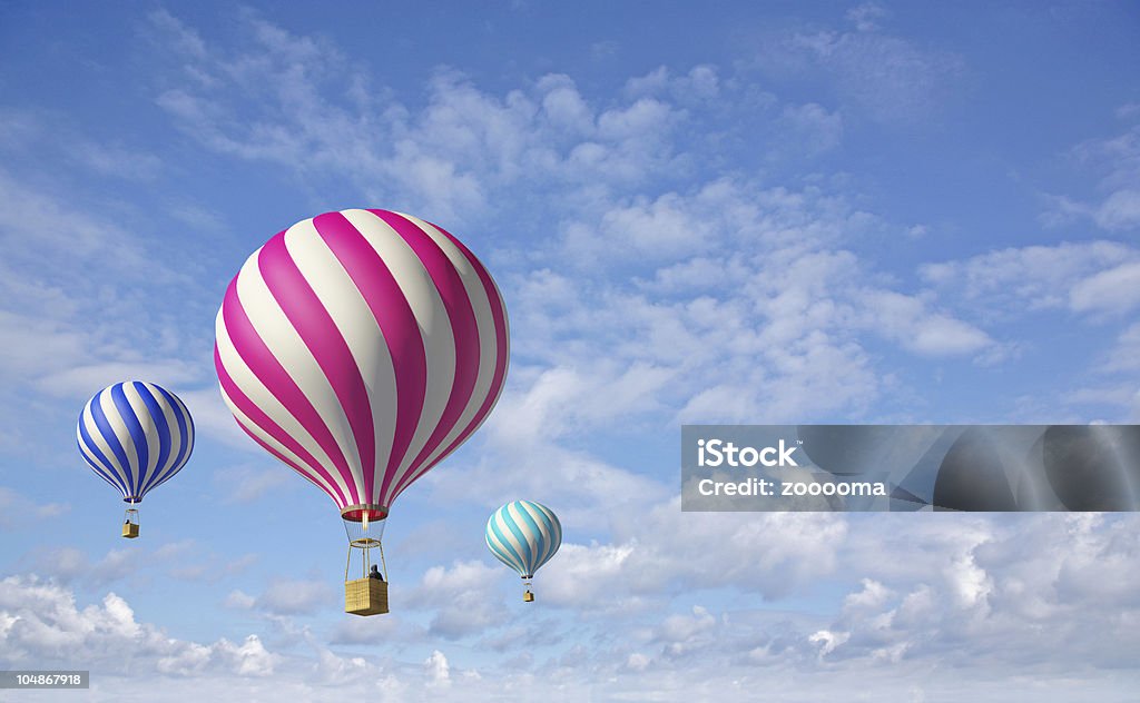 Color hot air balloons in the sky 3d render. Activity Stock Photo