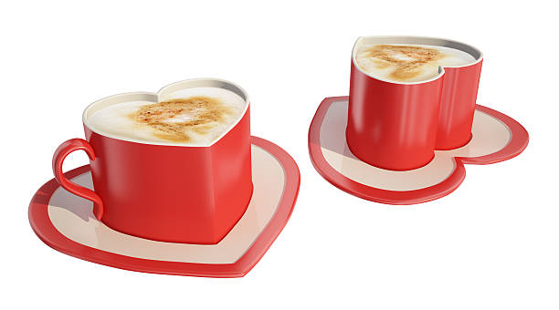 две чашки кофе день святого валентина's - two objects cup saucer isolated стоковые фото и изображения
