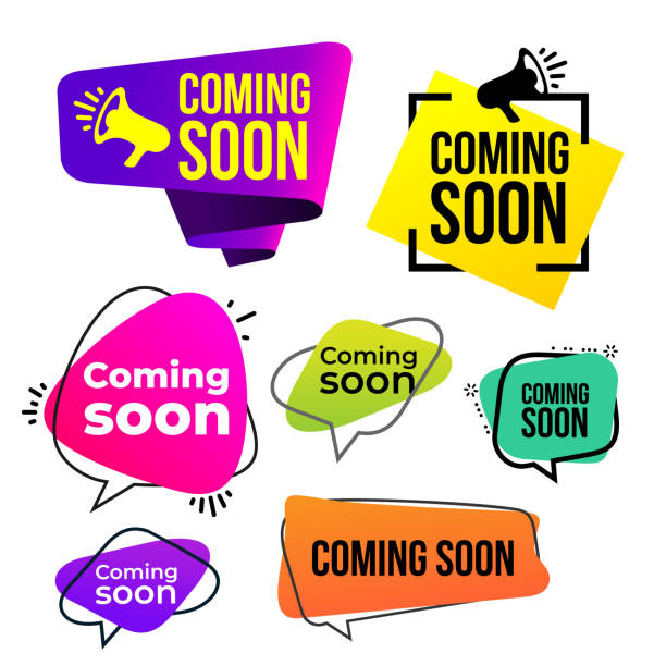 ilustrações de stock, clip art, desenhos animados e ícones de set of coming soon icon. vector illustration. isolated on white background. - new arrivals