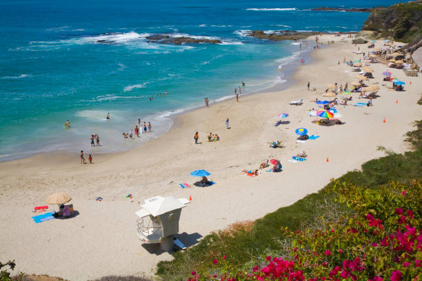 Beautifly framed beach, with bright blue water.