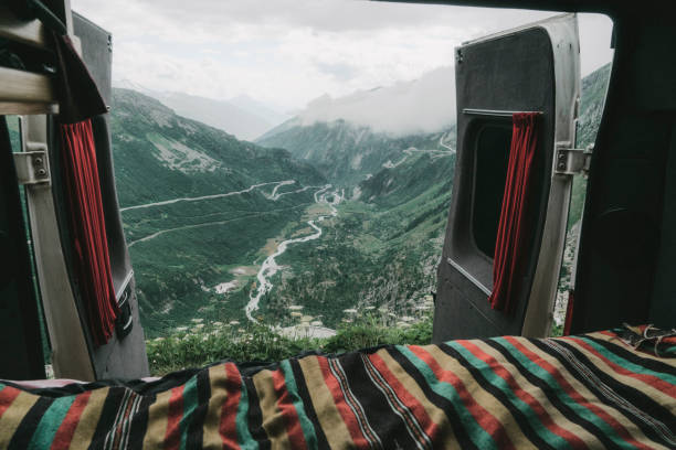istock Scenic view on Furka pass from campervan 1048686952