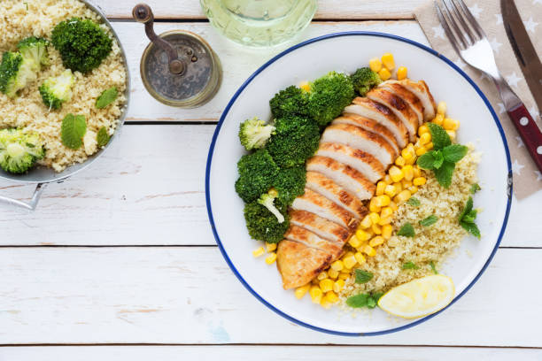 istock Healthy lunch bowl with couscous, chicken breast and broccoli 1048687248