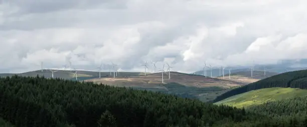 A modern wind farm in the Scottish Hills near Moffat