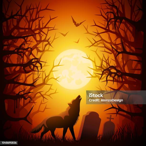 Halloween Werewolf Howling Stock Illustration - Download Image Now - Werewolf, Evil, Horror