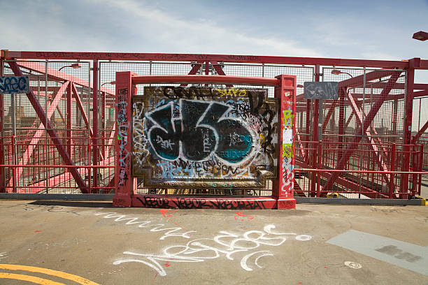 Path Graffiti on the Williamsburg Bridge. williamsburg bridge stock pictures, royalty-free photos & images