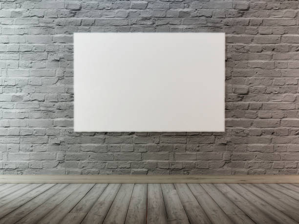 istock mock up poster frames in hipster vintage interior background. White brick wall torn. 1048698926